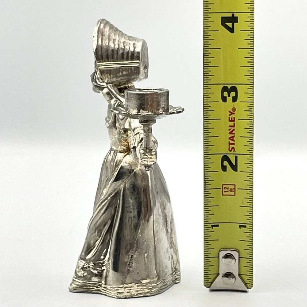 Vintage 1980s Silver Tone Victorian Lady Candle Holder Figurine 4